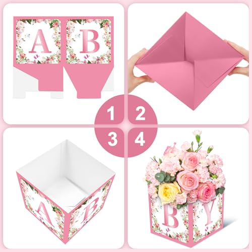 6 Pack Pink Floral 'BABY' Centerpiece Boxes, 7-Inch Baby Shower Decor