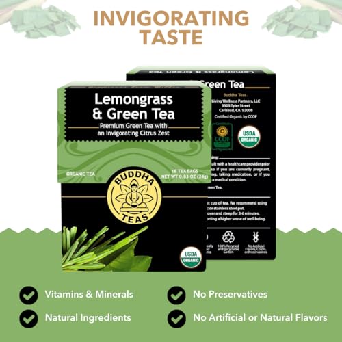 Buddha Teas Organic Lemongrass Green Tea - 18 Tea Bags