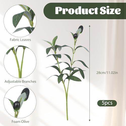 11-Inch Faux Olive Branches - 5Pcs Artificial Greenery for Home Decor