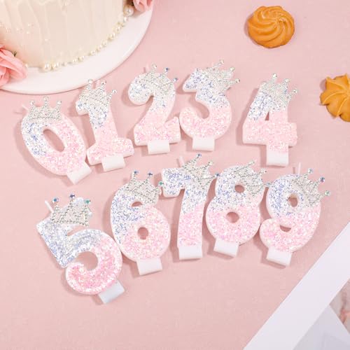 Pink & Silver Crown Birthday Number 5 Candle Decoration