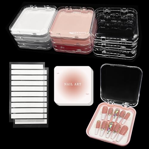 Qsnidy Press On Nail Storage Box Set - 9 Pcs in Clear, White & Pink