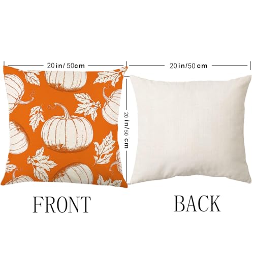 Fall Pumpkin Throw Pillow Covers 20x20 Inch Set of 2 Linen Farmhouse Decor