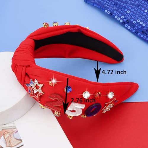 Jaciya Patriotic Knotted Headband - Red Star Rhinestone 250th Anniversary