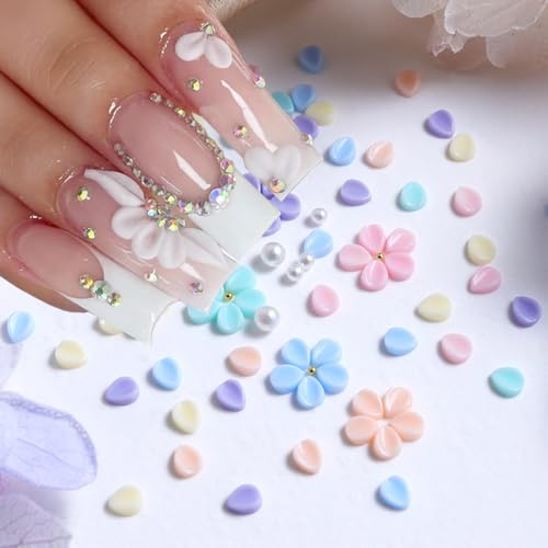 150Pcs 3D Floral Resin Nail Charms with Pearls and Rhinestones for Spring Summer Acrylic Nails