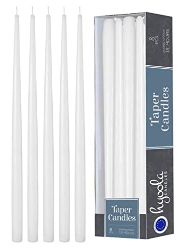 20 Inch Unscented Dripless Taper Candles - 8 Pack, White, 18 Hour Burn