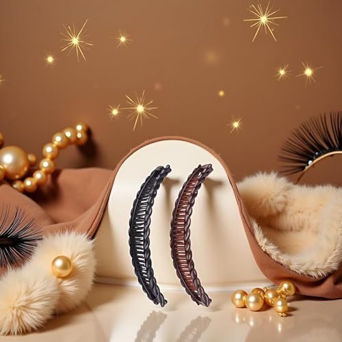 2Pcs Banana Hair Clips for Thick Curly Hair - Vintage Tortoise Shell