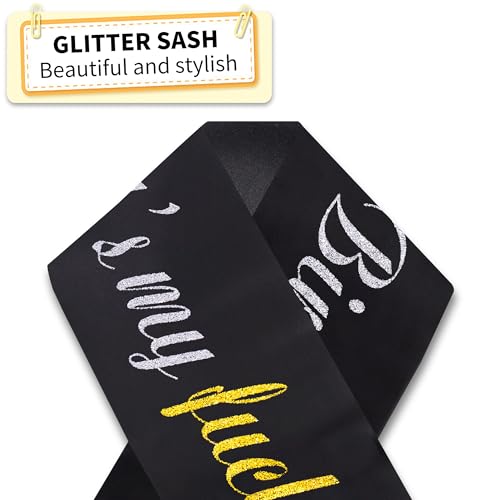 It's My Birthday Sash - Black and Gold Glitter Satin Party Accessory