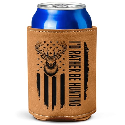 365FURY Hunting Gifts for Men - Leather Beer Can Cooler, Collapsible & Insulated, Birthday & Christmas Present