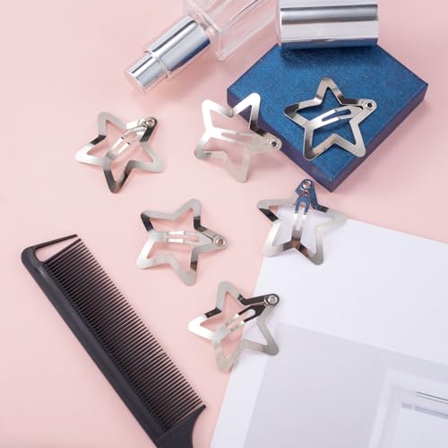 Silver Star Hair Clips 20 Pcs Metal Snap Hair Barrettes for Women