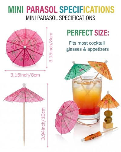 ZILAMGOO 40-Pack Cocktail Umbrellas for Drinks, Mini Paper Parasol Picks