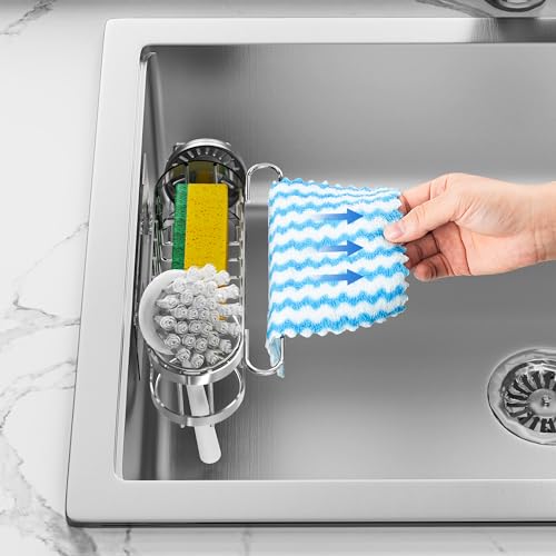 Cisily Stainless Steel Kitchen Sink Caddy Sponge Holder - Hanging Silver