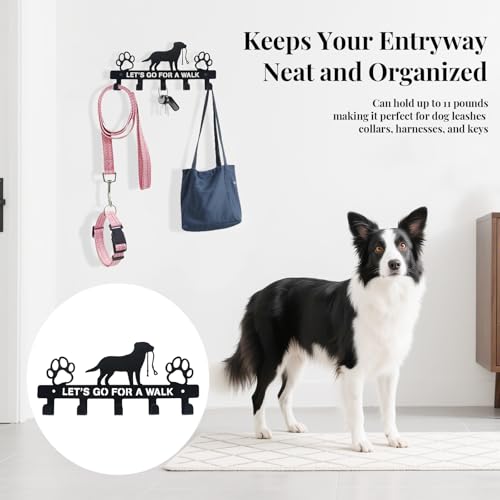 Dog Leash Holder for Wall - 5-Hook Metal Organizer for Leashes and Keys