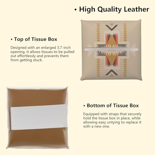 TNVDFNBR Aztec Ethnic Leather Tissue Box Cover - Square Facial Paper Organizer for Bathroom & Kitchen