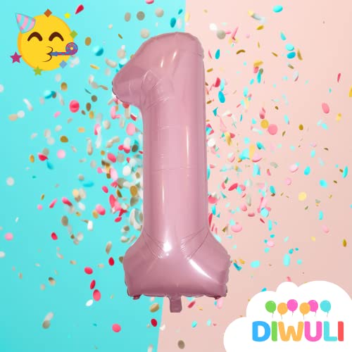 DIWULI 40-Inch Pastel Pink Number 1 Foil Balloon for 1st Birthday Party