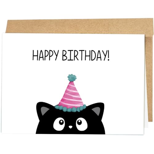 Funny Black Cat Birthday Card for Cat Lovers - 8x5.3 in