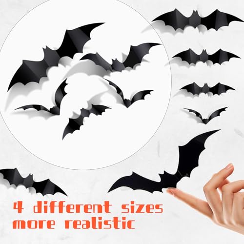 60PCS Waterproof Halloween Bat Stickers - 4 Sizes for Home Decor