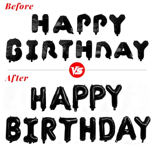 Black Happy Birthday Balloons Banner - 16-inch Foil Party Decorations