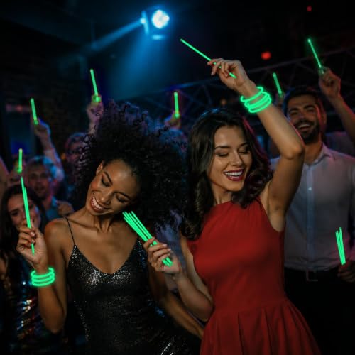 100-Pack 8" Green Glow Sticks with Connectors – Neon Party Favors