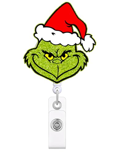 Funny Christmas Badge Reel Santa Glitter Retractable ID Holder for Nurses Teachers Office Staff Variation of THIS listing