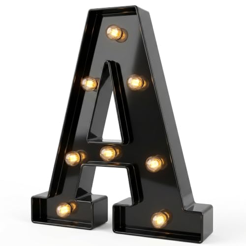 Letter A Marquee Light - 8.5 Inch Black Battery Powered LED Letter