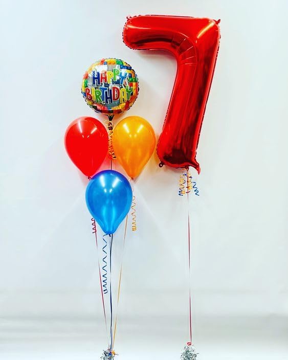 Red Number 7 Balloon - 40 Inch Giant Foil Balloon for 7th Birthday Party Decorations