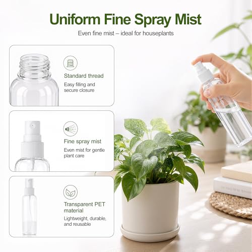 DreiWasser 5-Pack 3.4oz Clear Plastic Spray Bottles for Travel and Essential Oils