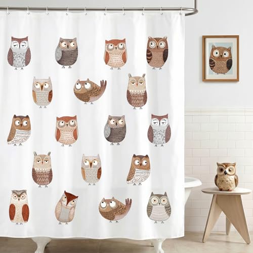 Funny Owl Shower Curtain for Kids Bathroom, 72x72 Inch