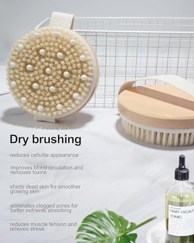 Xuduvay Dry Brushing Body Brush Set, Boar Bristle Exfoliator & Massager, 2 Count