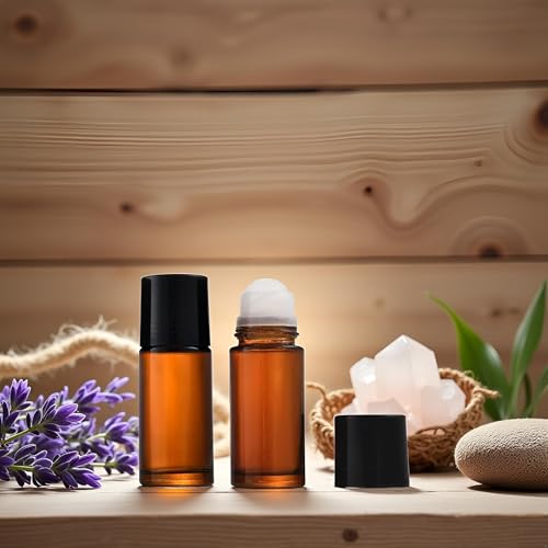 Brown Glass Essential Oil Roller Bottles 30ml Refillable Roll On 2Pcs