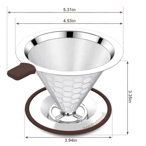 Roogaluckeep Pour Over Coffee Maker with Reusable Filter - 1-2 Cups