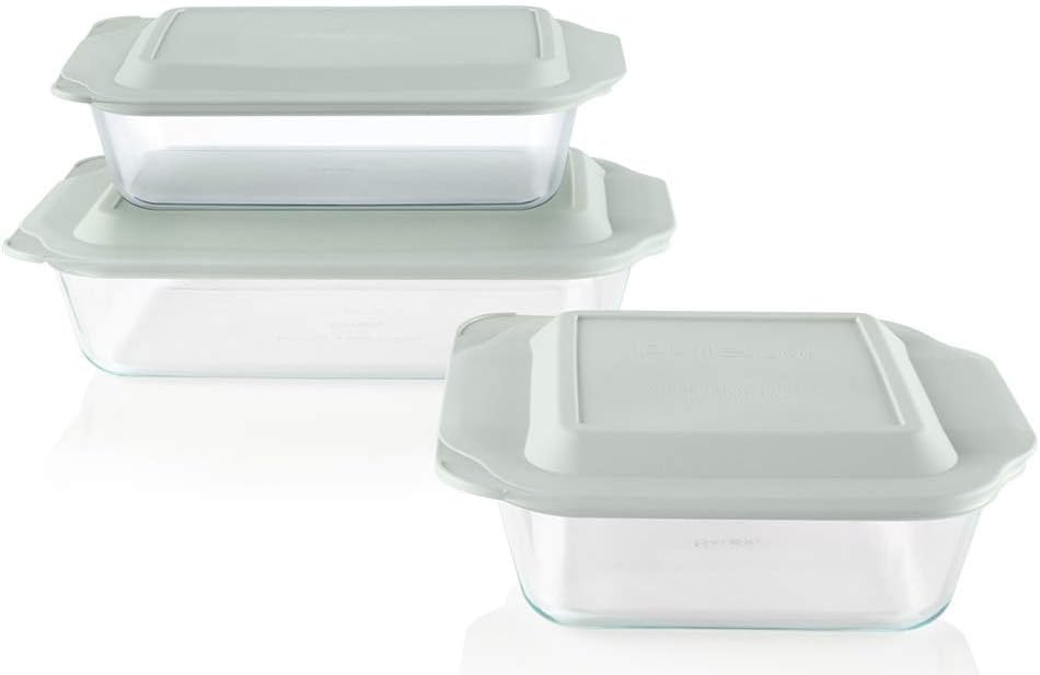 Pyrex Glass Baking Dish Set - Deep 3-Pack with BPA-Free Lids | Rectangular Bakeware (9"x13", 7"x11", 8"x8")