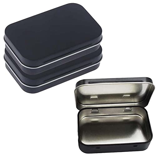 AKOAK 3-Pack Black Rectangular Hinged Tin Containers - 3.7 x 2.4 x 0.8 Inch
