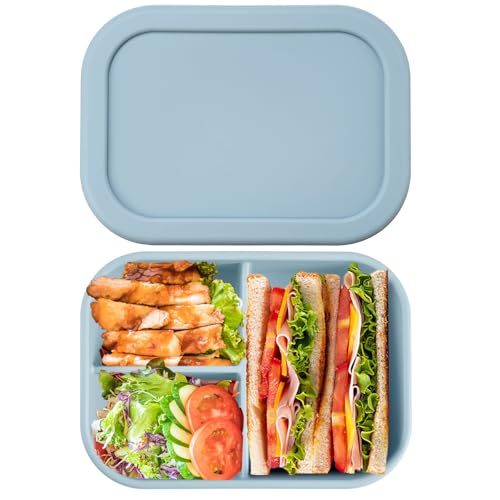Layhit 27 oz Silicone Bento Box, 3 Compartment Leakproof Lunch Container
