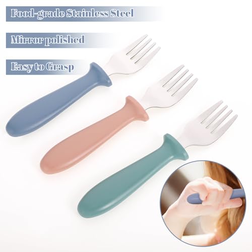 Toddler Fork Set - 6-Pack Stainless Steel with Plastic Handles