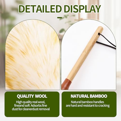 Natural Lambswool Duster 16-Inch Handheld with Wooden Handle (2-Pack)