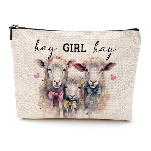 Western Sheep Makeup Bag Large Cotton Linen Cosmetic Pouch Gift