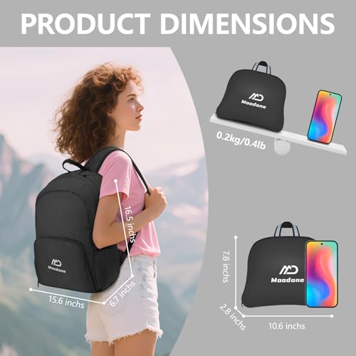 20L Ultra Lightweight Packable Backpack£¬Handy Foldable Waterproof Daypack for Travel, Collapsible Hiking Backpack Camping Outdoor Cycling Backpacking Women & Men, Black