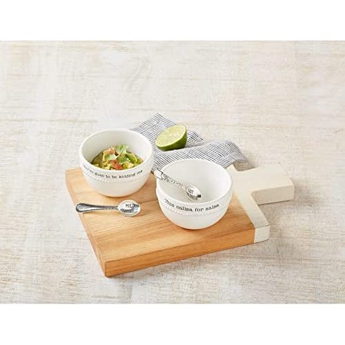 Mud Pie Salsa and Guacamole Serving Set of 2 with Spoons, White