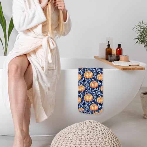 Navy Blue & Orange Pumpkin Kitchen Towels - 16x24 Decorative Hand Towels