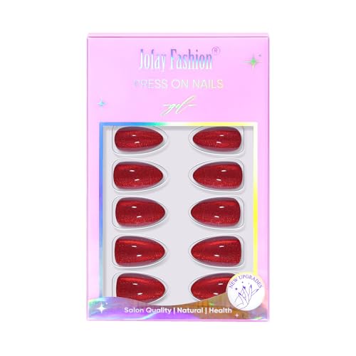 Jofay Fashion Almond Press On Nails - Red Cat Eye Halloween Bloody Claw