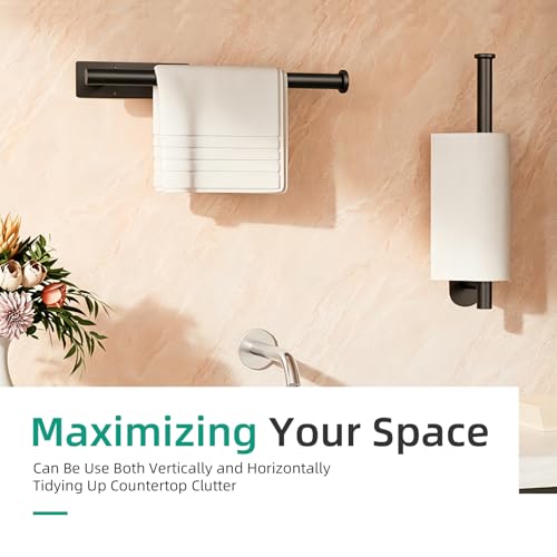 Foensc Square Black Paper Towel Holder - Under Cabinet Wall Mount
