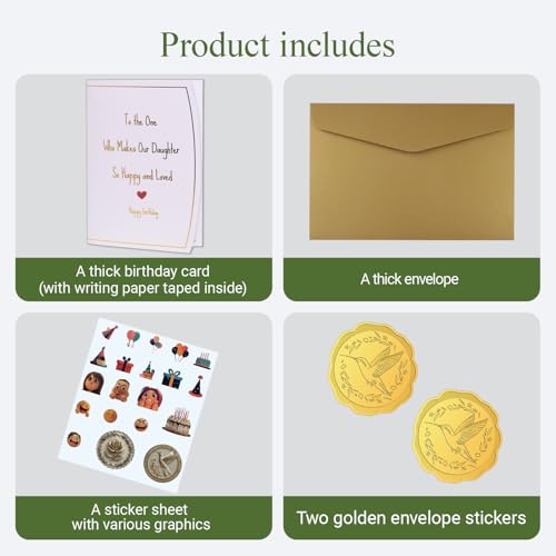Son in Law Birthday Card - Makes Our Daughter Happy Gold Foil Greeting Card from In-Laws, Includes Envelope & Stickers - Listing Variation