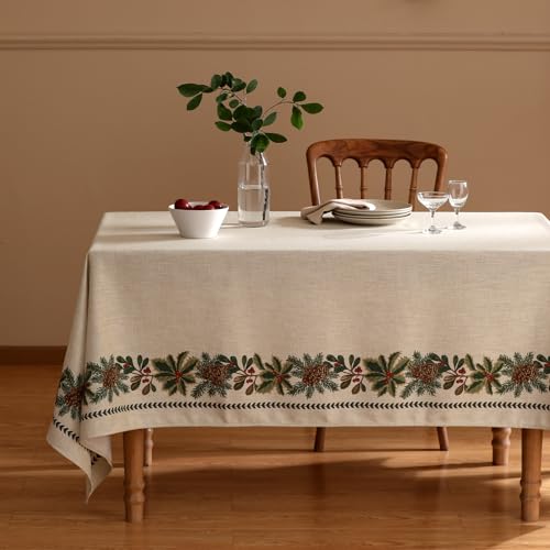 Vintage Square Christmas Tablecloth 55x55 Inches - Elegant Floral Design
