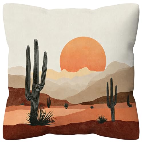 Boho Western Throw Pillow Cover 18x18, Southwest Desert Landscape Case