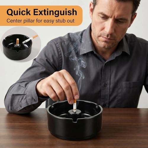 Durable Plastic Ashtray with Fast Extinguishing Column - 5 Pcs