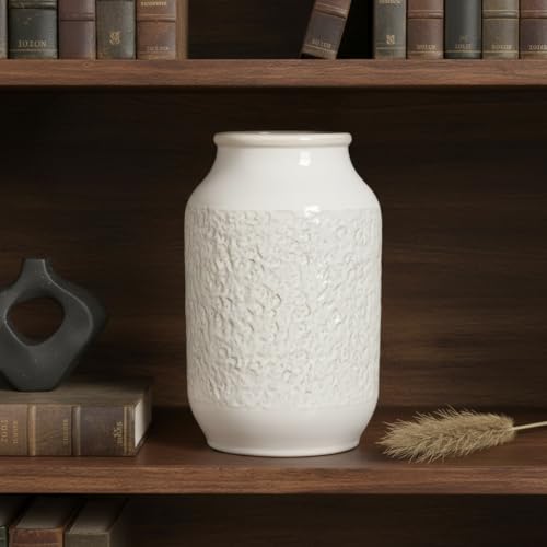 Modern White Ceramic Vase 9 Inch - Minimalist Home Decor for Flowers & Centerpieces