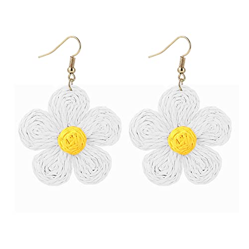 Bohemian Rattan Flower Drop Earrings for Women - Handmade Tropical Jewelry