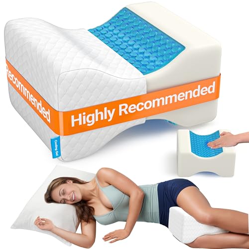 Cooling Gel Knee Pillow for Side Sleepers - Large White Memory Foam