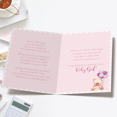 Cute Pink Unicorn Baby Girl Congratulations Card with Envelope