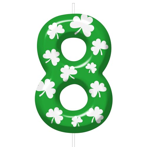 St. Patrick's Day Number 8 Candle - Lucky Shamrock Cake Topper